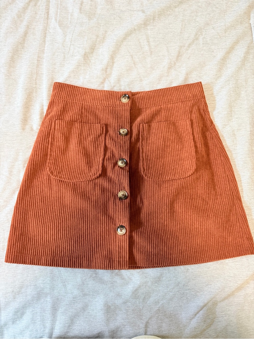 Button-Front Rust Corduroy Mini Skirt